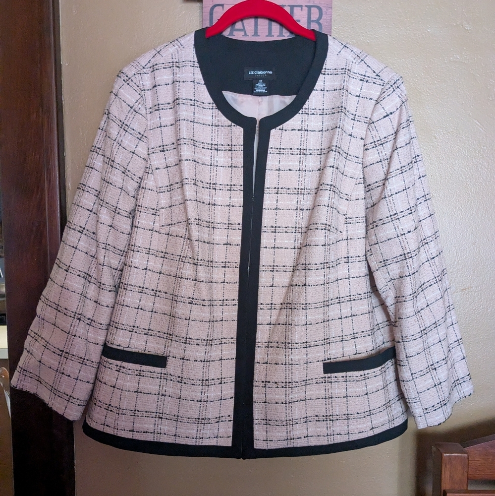 Liz Claiborne Career Pink/Black Tweed Blazer Jacket Women's 18